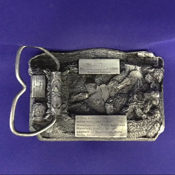1984 Washington State Ducks Unlimited Solid Pewter Belt Buckle L/E #353/1000 - Picture 2 of 4